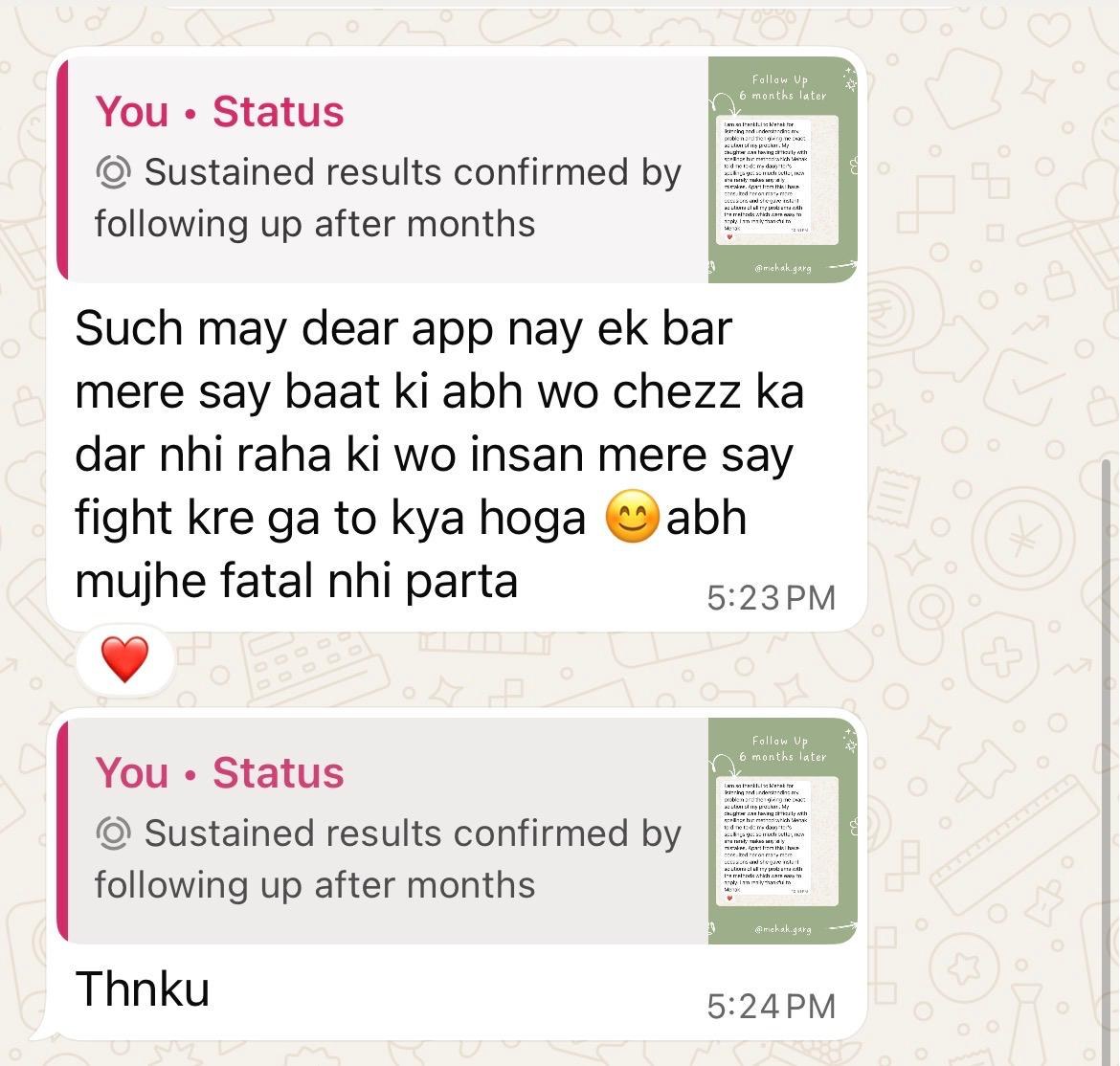 Message from a client, shared with consent