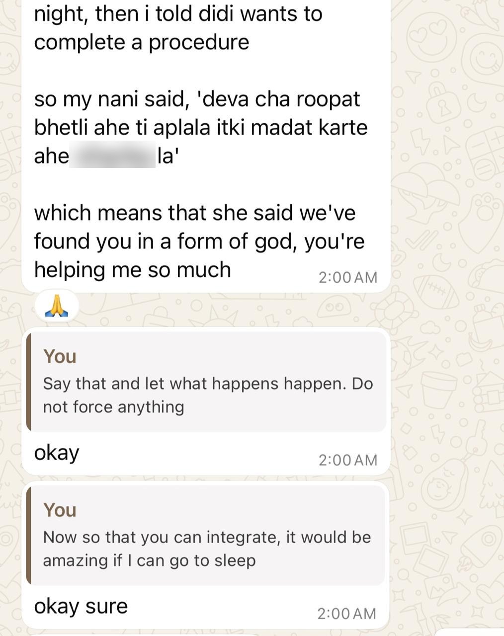 Message from a client, shared with consent