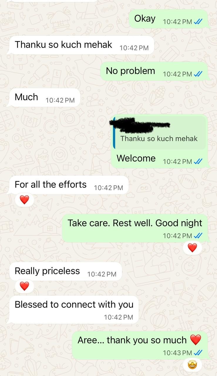 Message from a client, shared with consent